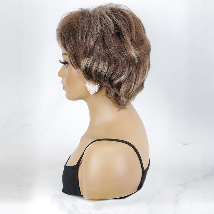 Stella | Ladies Short Pre Styled Wig With Bangs Full Machinemade Wigs Natural Daily Look