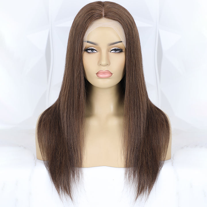 Sophia | Chesnut Brown Straight 13x6 Lace Frontal With Upgraded 4x4 Silk Base Glueless Human Hair Wig 200%