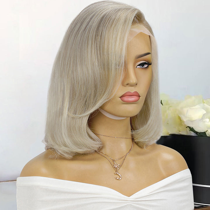 Mula Platinum Color Straight 13x4 Bob Lace Wig Glueless Human Hair Wig Side Part