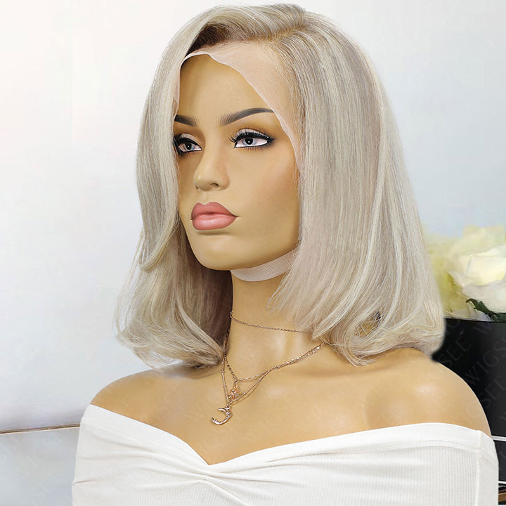 Mula Platinum Color Straight 13x4 Bob Lace Wig Glueless Human Hair Wig Side Part