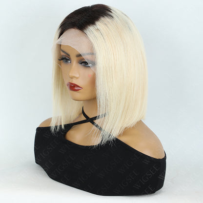 Bernice | T1B/613 Ombre blonde With Black Roots Short Bob Straight Wig 13X4 5X5 Lace Human Hair Wig