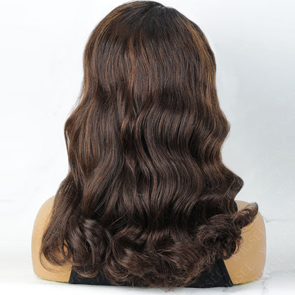 Blaire | Stylish Shoulder Length Wavy 5x5 Pre Cut Lace Glueless Wig With Black Roots Human Hair