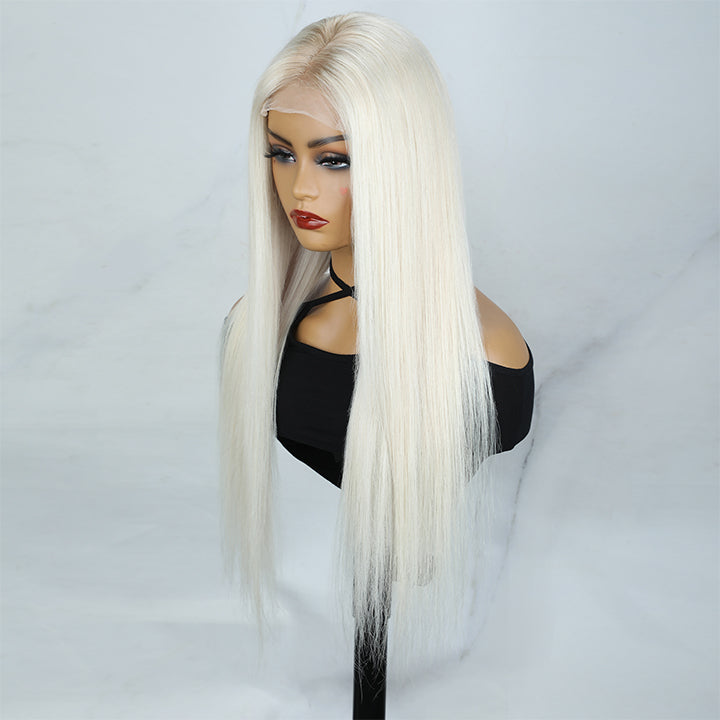 Ayla | Remy Hair Short Rooted Ombre Platinum Blonde Straight Wig 13x4 4x4  Lace Wig