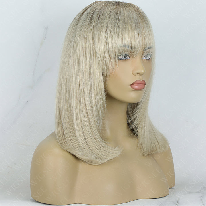 Sego | Layered Haircut Ombre Ash Blonde Straight 13x6 Frontal Bob Wig With Bangs Wig For Women