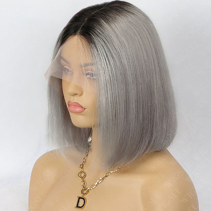 Tammy | Ombre Grey Short Bob Wig 5x5 Lace Straight Human Hair Glueless Wig