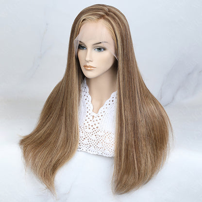 Charlotte | European Virgin Human Hair Highlight Brown 8.5X5.5 Lace Straight Wig