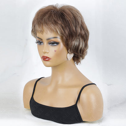 Stella | Ladies Short Pre Styled Wig With Bangs Full Machinemade Wigs Natural Daily Look